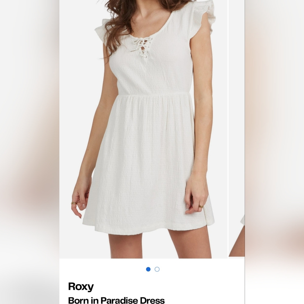 Roxy White Flutter Sleeve Mini Sundress